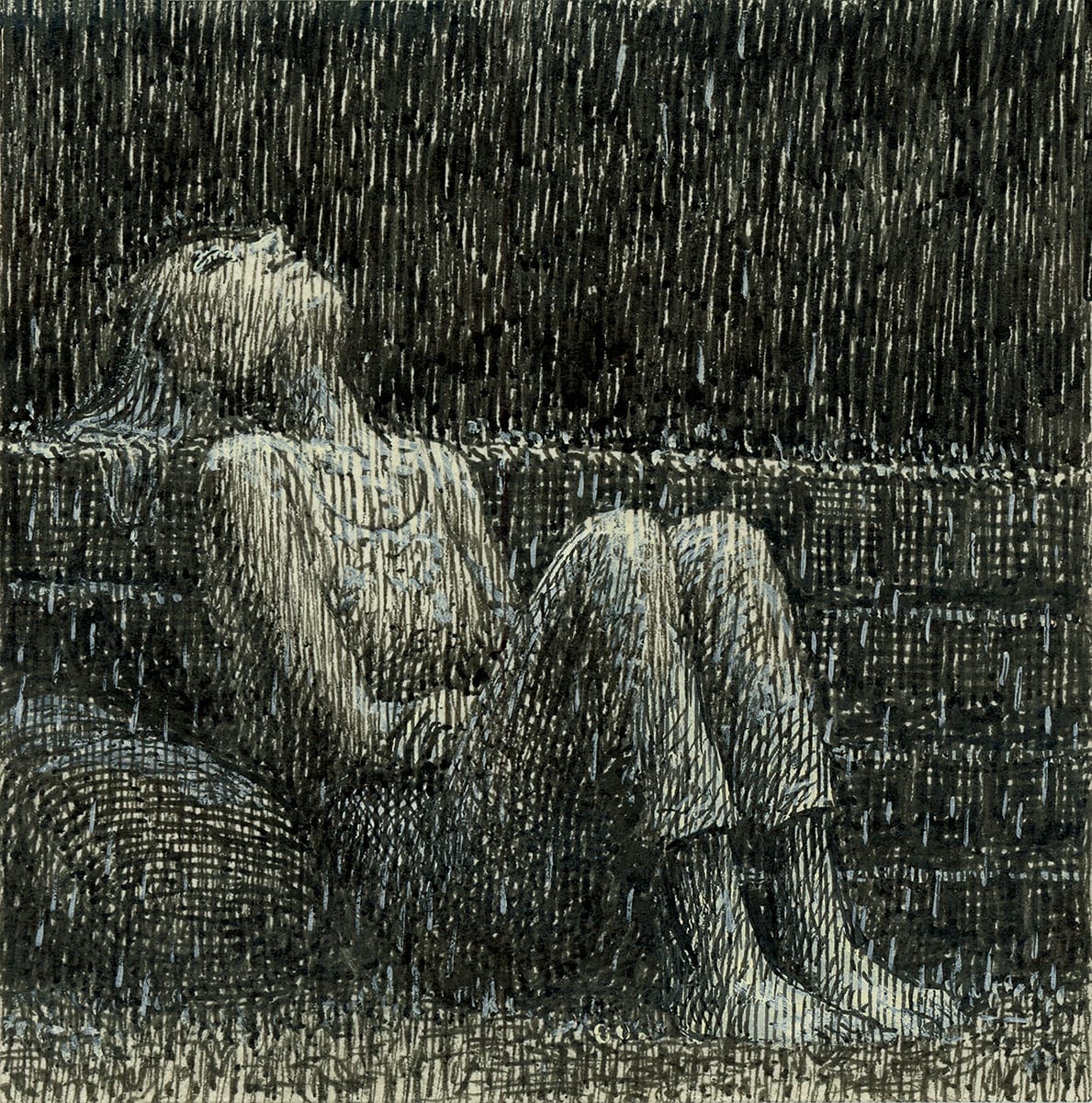 a drawing of a child resting on a yellow post it note