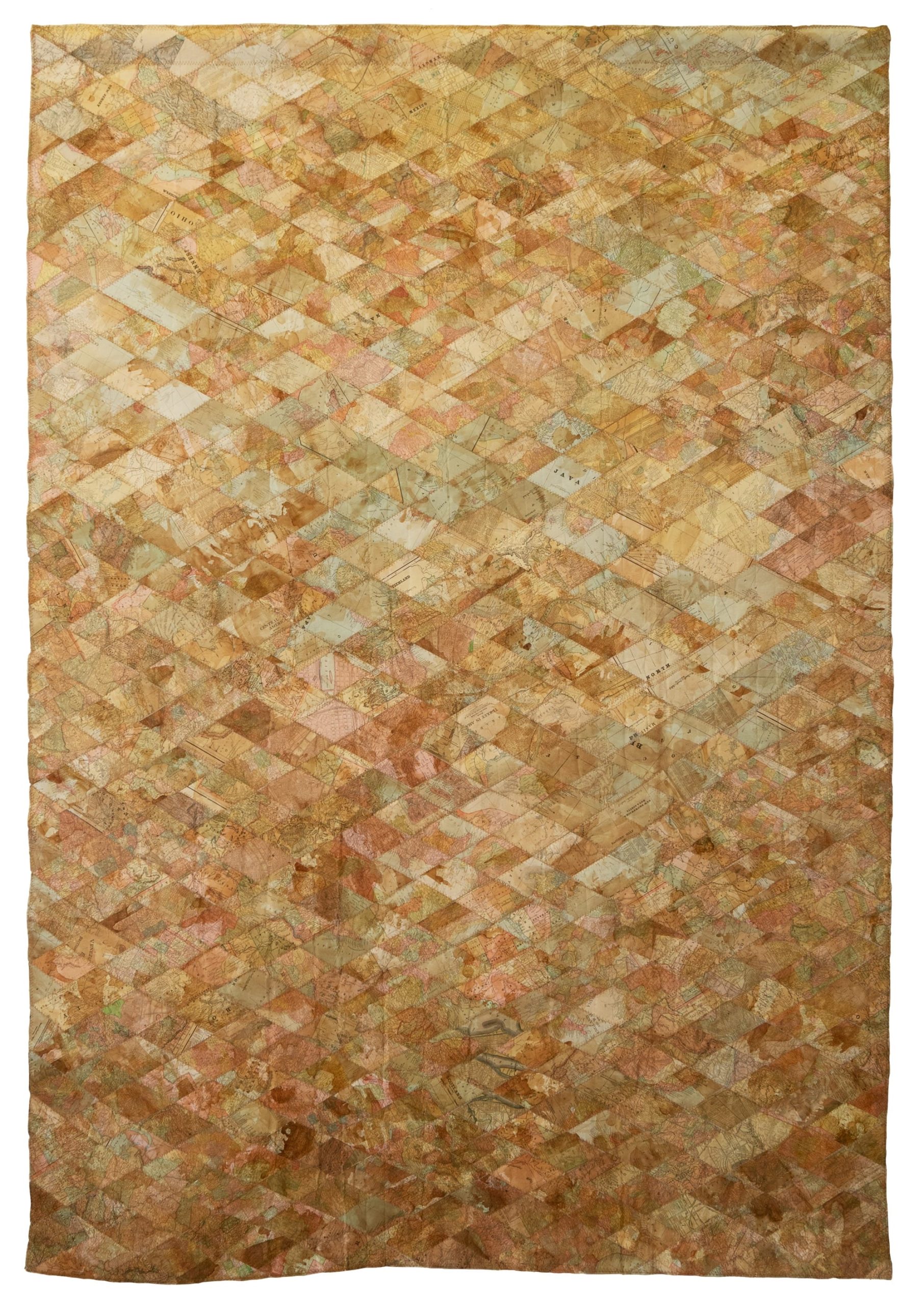 an artwork made from old maps that have been deconstructed and reassembled into a pattern
